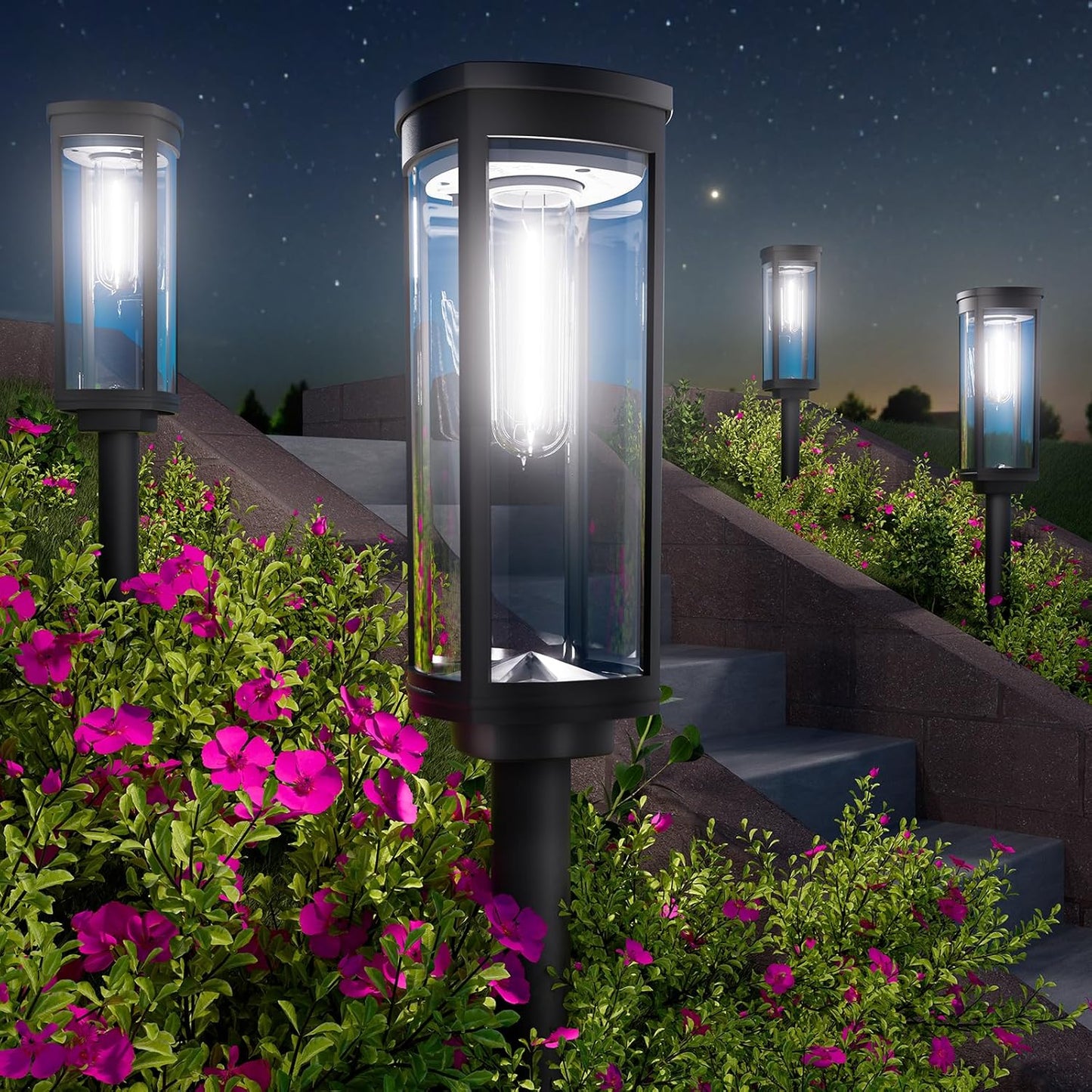 Bright Solar Lights Outdoor 6 Pack, Solar Pathway Lights Waterproof IP65, Auto On/Off Pathway Landscape Lighting, Long Lasting Outdoor Light for Walkway Path Garden Lawn Patio Decor Lighting
