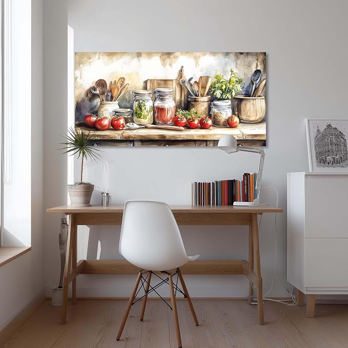 Ggaafet Watercolor Still Life Wall Art for Living Room Canvas Painting Prints Food Tableware Art Deco Vintage Artwork Office Bedroom Kitchen Dining Room Decor Extra Large