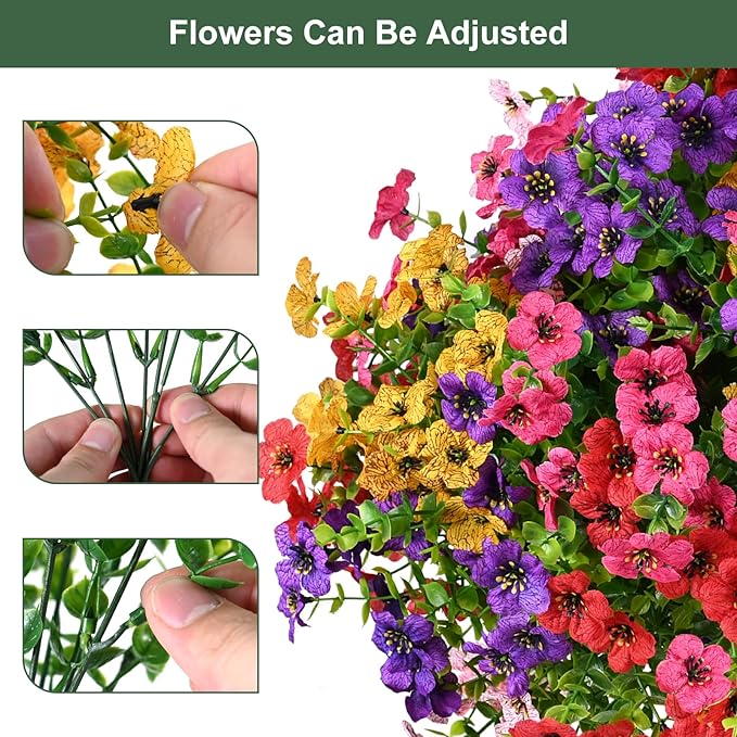 trytuny Artificial Flowers for Outdoor, UV Resistant Fake Silk Flowers, Realistic Faux Plants for Outside Indoor Porch Patio Window Box Planter Home Decor (20, Rosy)