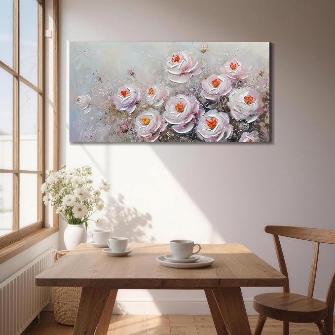 Acocifi Canvas Painting Pink Florals Wall Art,Textured Picture 40"x20" | Vintage Impression Artwork, Waterproof Canvas, Easy to Hang, Durable Colorfast, Suitable for Bedroom Living Room Home Decor