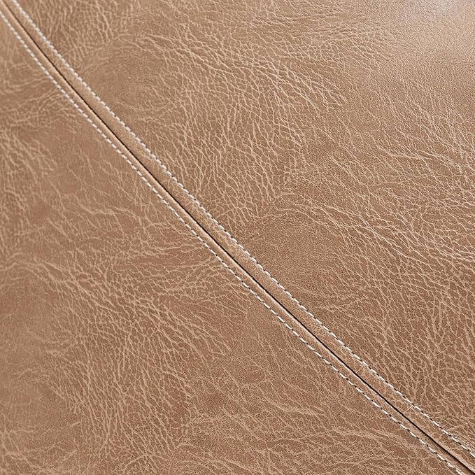 Fancy Homi Tan Long Lumbar Waterproof Faux Leather Decorative Throw Pillow Covers 14x20 Inch for Living Room Couch Bed, Beige Hand Stitched Cushion Case 35x50 cm, Taupe Modern Farmhouse Home Decor