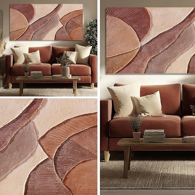 Dolidoteart Brown Beige Abstract Wall Art, Hand Painted Oil Painting for Office, Large Textured Horizontal Wall Decor for Living Room Bedroom, 24x48 Inch