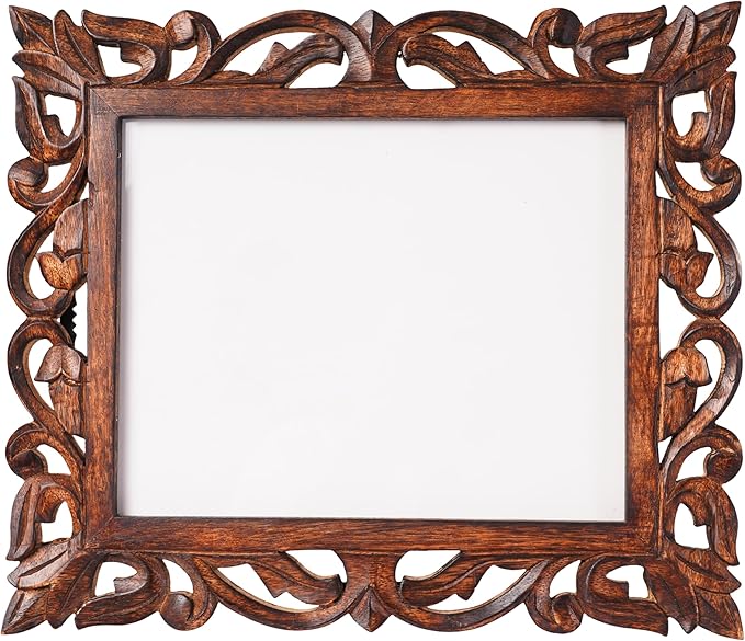 Large Hand Carved Mango Wood Rustic 8x10 Picture Frame with Real Glass - Aesthetic Vintage Wood Frame for Tabletop and Wall Mount Use - Rustic Home Decor Perfect for Your Memories
