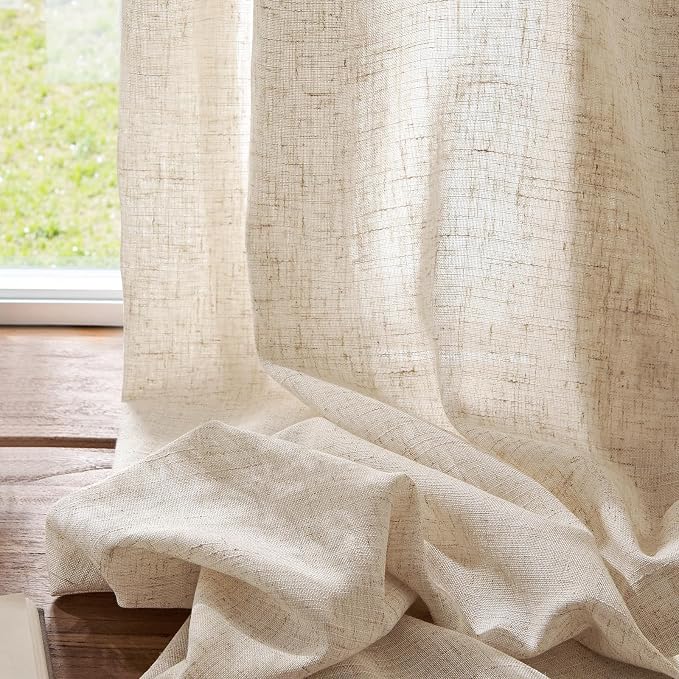 jinchan Short Nautral Linen Curtains 63 Inch Length for Small Window Decoration Farmhouse Light Filtering Curtains Beige for Living Room Bedroom 38 Inch Wide Semi Sheer Drapes with Grommet Top 2 Panel