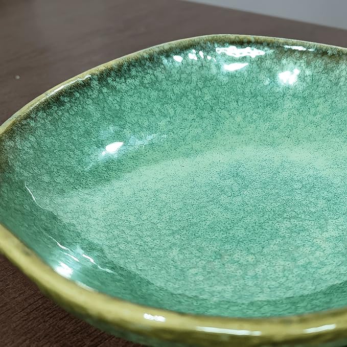 8" Green Ceramic Decorative Bowl, Reactive Glaze Stoneware | Handcrafted, For Coffee Table, Modern Home Décor, Key Holder, Entryway Table Accent