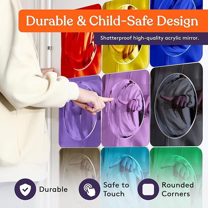 Special Supplies Sensory Bubble Wall Mirror - Multi Color Interactive Acrylic Mirrors for Wall and Sensory Toys for Kids Classroom or Home - Room Decor -Visual, Tactile Stimulation - (Pack of 9)