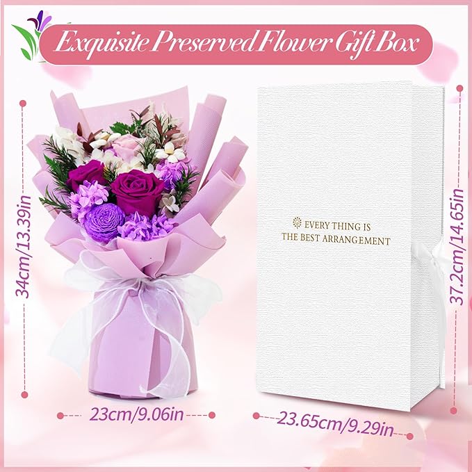 QOEAZY Flowers for Delivery, Preserved Flowers Bouquet with Gift Box, Rose Gifts for Women Mom Grandma