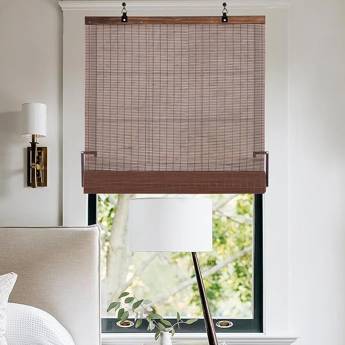 ALIMOO Cordless Bamboo Blinds, Light Filtering Cordless Roll Up Window Shades for Doors Indoor Outdoor Home Patio Porch 36" W x 72" H