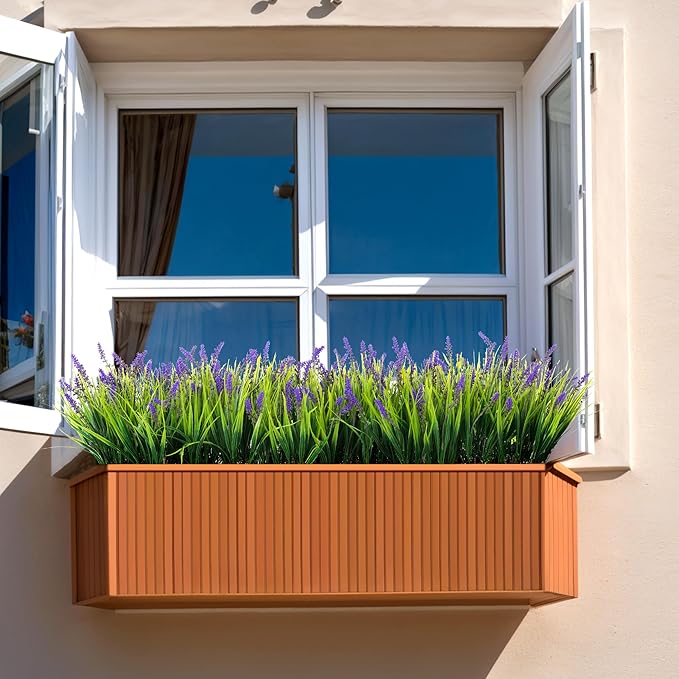 Ammyoo Artificial Faux Plants Flowers for Outdoor Decorations, Fake Monkey Grass for Outside Porch Patio, No Fade Realistic Greenery Plant, UV Resistant Artificial Shrubs for Courtyard Window Garden
