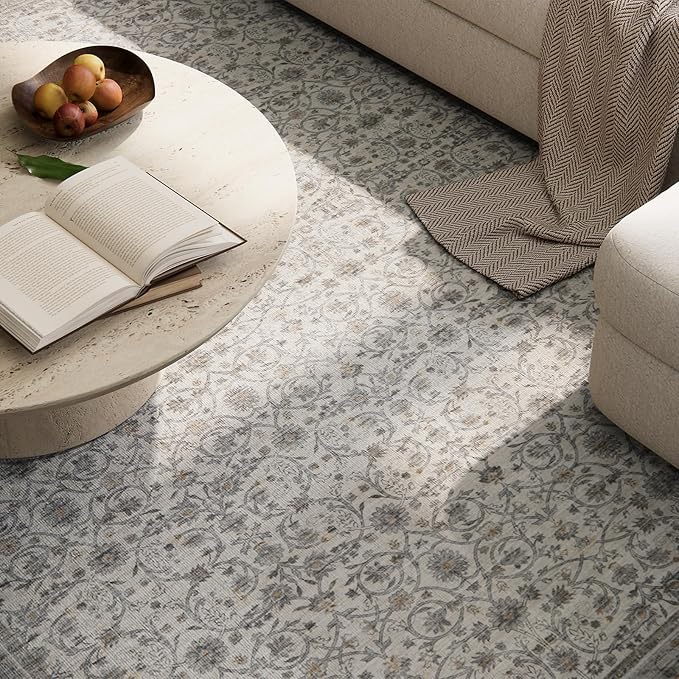 Washable Rugs for Living Room: 8x10 Area Rugs for Bedroom Ultra Soft Non-Slip Stain Resistant Vintage Boho Large Carpet for High-Traffic Dining Room - Farmhouse Decor