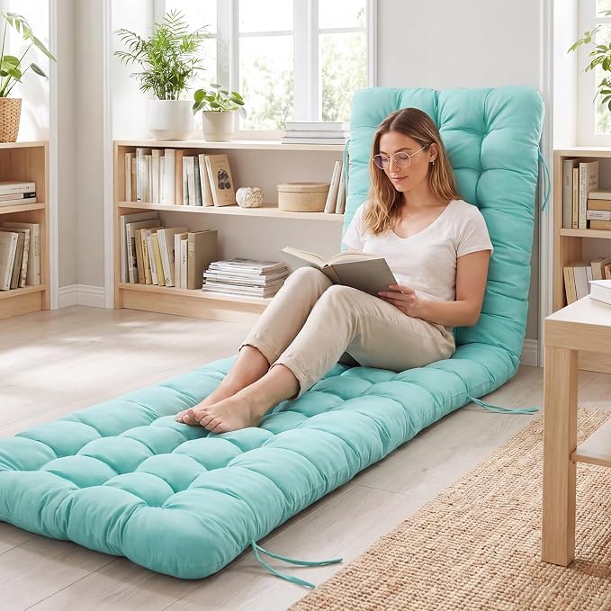 Wenqik Long Floor Cushion Large Floor Cushion with Brushed Cotton 74.8 x 27.5 x 3.15 in Jumbo Lounger Pillow for Outdoor Indoor Bay Window Meditation Yoga Reading Sleeping (Cyan)