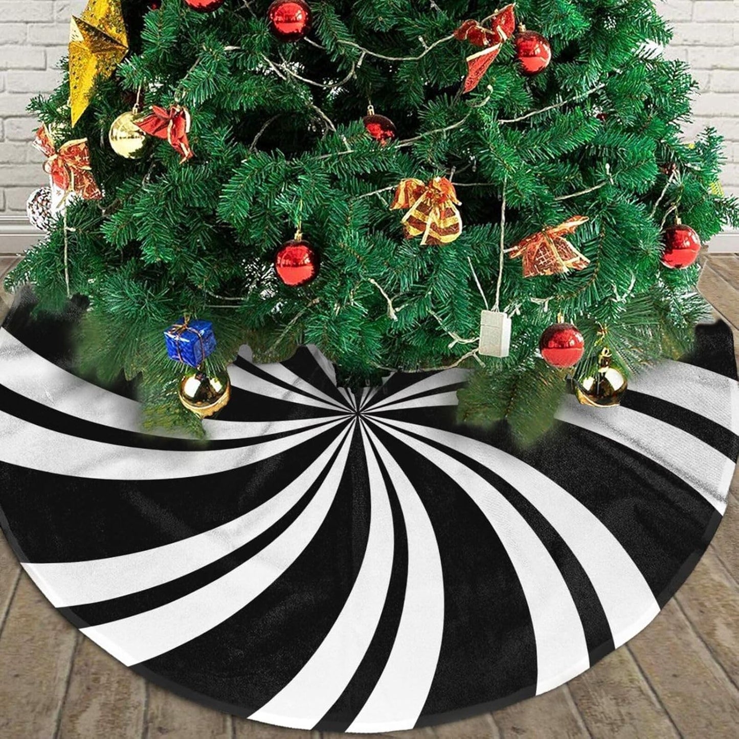 Christmas Tree Skirt,Mint Sugar Double Swirl Candy Black Xmas Tree Skirt Rustic Farmhouse Tree Skirt for Christmas Decor Xmas Holiday Home Party Decorations36