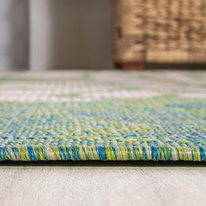 JONATHAN Y Floral Textured Weave Indoor Outdoor Round Area Rug 4 Ft Cream/Green, Zinnia Modern for Backyard, Patio, Porch, Easy-Cleaning, High Traffic, Pet-Friendly, Non-Shedding (SMB110D-4R)