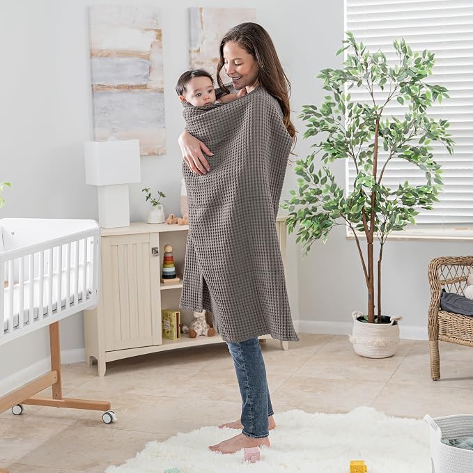 Comfy Cubs Waffle Weave Baby Blanket - 40” x 40” Cotton Blanket with Textured Design - Lightweight Swaddle for Bed, Crib, Stroller, or Couch - Soft and Cozy Cover for Toddlers, Boys & Girls - Charcoal