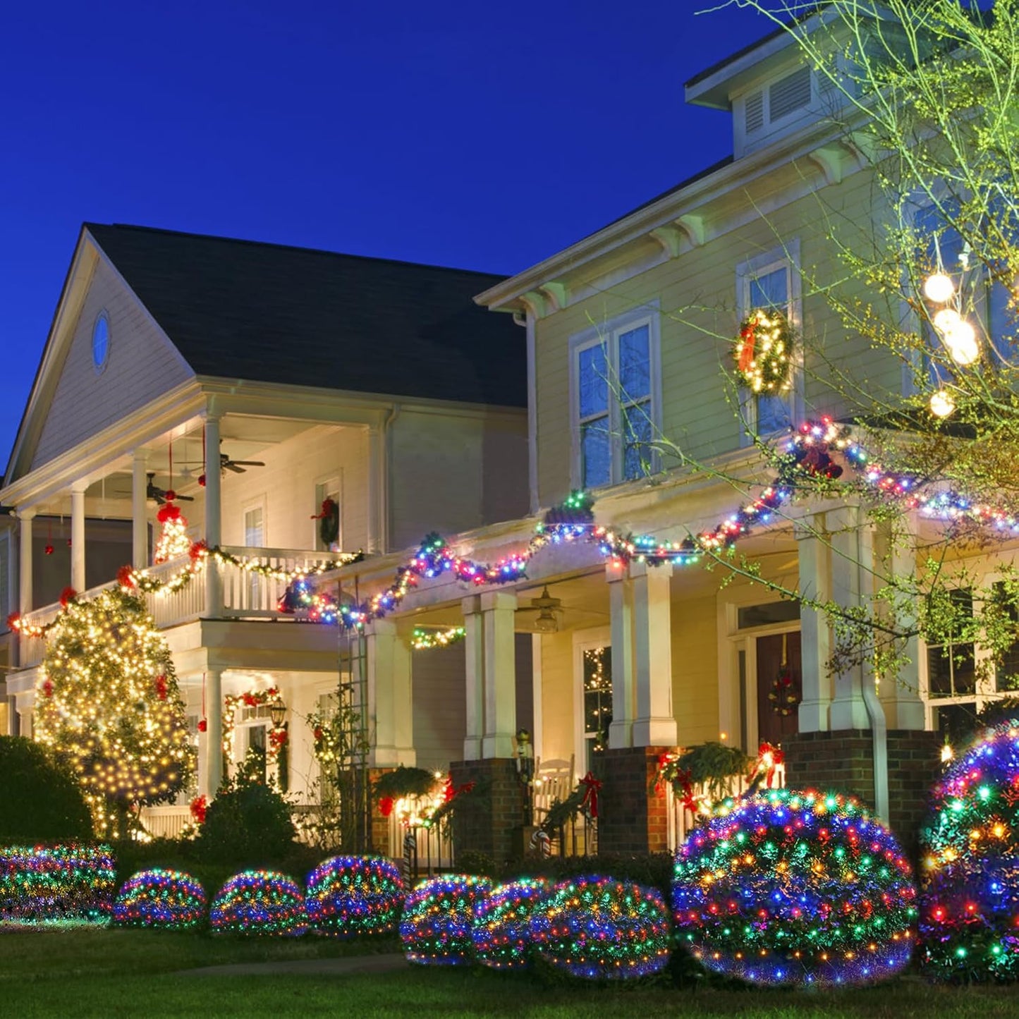 WBao Solar Christmas Lights Outdoor 360LED 11.5ft x 6.9ft Christmas Bushes Lights with Remote, 8 Lighting Modes, Timer, Waterproof for Lawn, Bushes, Trees Outdoor Christmas Decorations, Multicolor