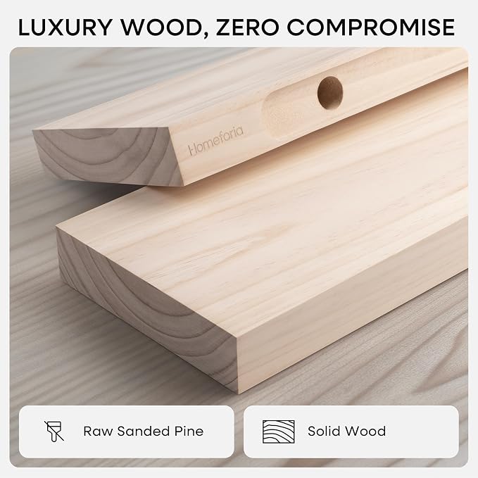 Homeforia Wood 48 inch Floating Shelf, High End Solid Natural Wood 48inch Floating Shelves for Wall Mounted, Unfinished Wooden Large Floating Shelves, Heavy Duty Bracket, 48 X 6.5 X 1.75 in, Set of 2