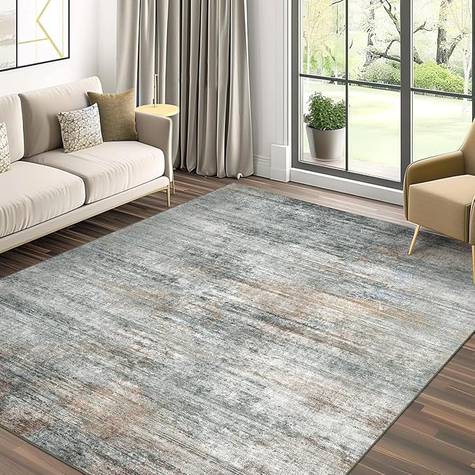 BEIMO Area Rugs 9x12 for Living Room Bedroom, Modern Abstract Machine Washable Rug, Large Soft Low Pile Floor Cover with Non Slip Backing for Dining Room, Ash Gray Brown