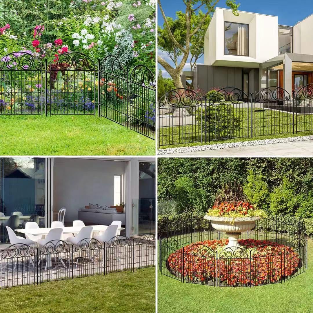 Tall Garden Fence with Gate, 40 Inch(H) 4 Panels Dog Fence Outdoor for Yard, Total Length 8.8 Ft Metal Decorative Fences│Patented