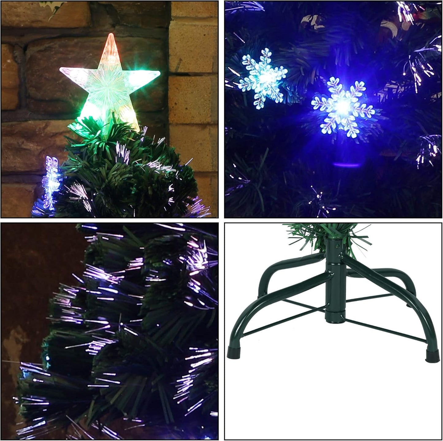 Prsildan 5 FT Artificial Christmas Tree, Pre-Lit Optical Fiber Xmas Trees with Multicolor LED Lights, Snowflakes & Top Star, Lighted Christmas Tree Holiday Home Decor