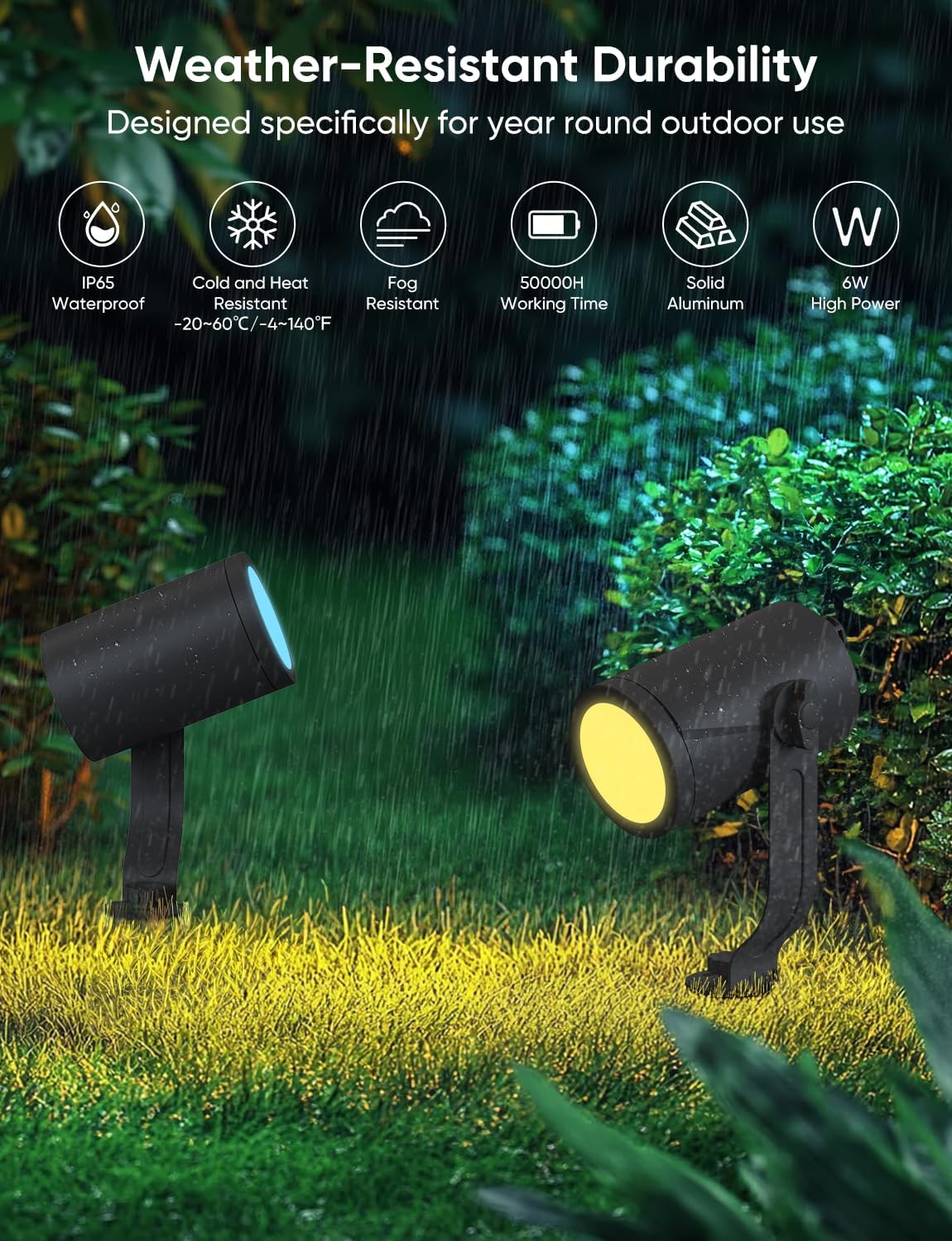 Smart Outdoor Spot Lights 24W, RGBCW Color Changing Landscape Lights 4 Pack, IP65 Waterproof Low Voltage Landscape Lighting, App/Voice/Remote Control, for Garden Yard Pathway Holiday Decor
