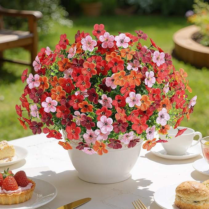 Alupssuc 20 Bundles Artificial Flowers for Outdoor Indoor Decoration, UV Resistant No Fade Fake Plants Eucalyptus, Colorful Faux Spring Flowers for Outside Yard Porch Patio Garden Home Window Box