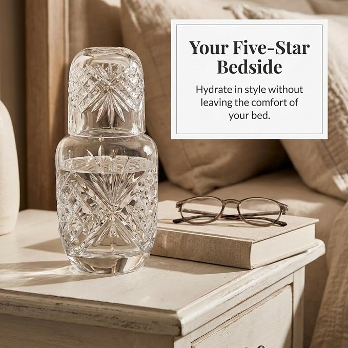 Godinger Bedside Night Carafe - Cup and Bottle to Keep Next To Your Bed for a Handy Midnight Drink, 16oz