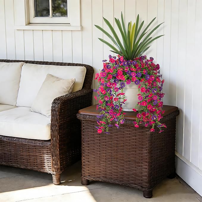 3 Bundles Fake Artificial Morning Glory Flowers for Outdoors, 1 Bundles Faux Greenery Plants UV Resistant Weatherproof for Indoor Outdoor Garden Patio Window Box Home Decor