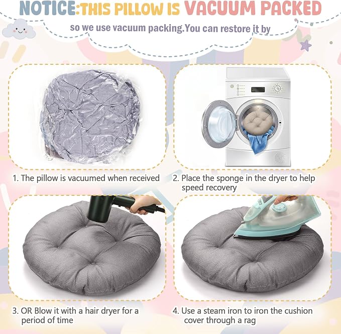 Fumete 8 Pcs 16 Inch Floor Cushions Pillow for Kids Bulk Classroom Round Flexible Seating Floor Cushions for Students Home Daycare School Reading Corner Yoga Meditation Picnic (Morandi)