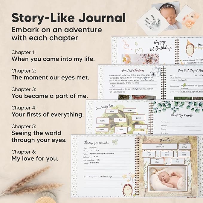 KeaBabies Inkless Hand and Footprint Kit and First 5 Years Baby Memory Book Journal - Ink Pad for Baby Hand and Footprints, 90 Pages Hardcover First Year Keepsake Milestone Book