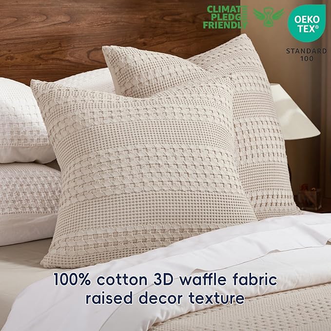 PHF 100% Cotton Waffle Weave Pillow Covers 24" x 24", 2 Pack Luxury Square Shell for Elegant Home Decor, No Filling, Luxury Aesthetic Soft Pillow Covers for Bed, Oatmeal