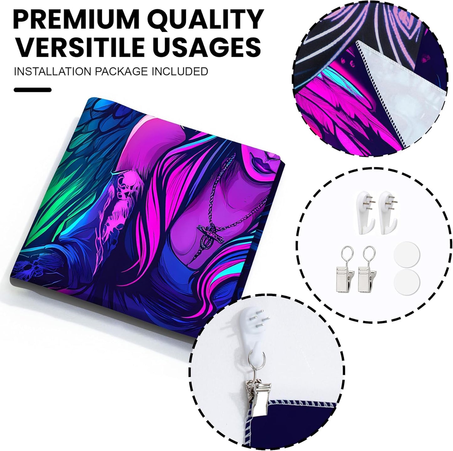 Blacklight Tapestry,WingTapestry Glow In The Dark,UV Reactive Black Light Upright Posters Wall Hanging for Bedroom Dorm Living Room Backdrop Decor (wing4, 59L" x 51W")