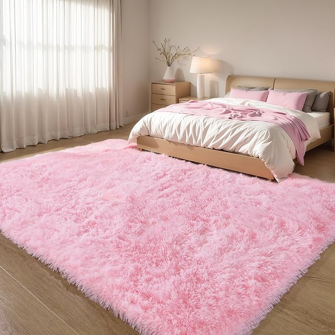 KCHOWUA Pink Fluffy Fuzzy Small Area Rugs for Bedroom Girls,3'x5' Machine Washable Plush Pastel Throw Cute Rug for Living Room,Modern Soft Shag Shaggy Furry Floor Nursery Kids Dorm Room Carpets