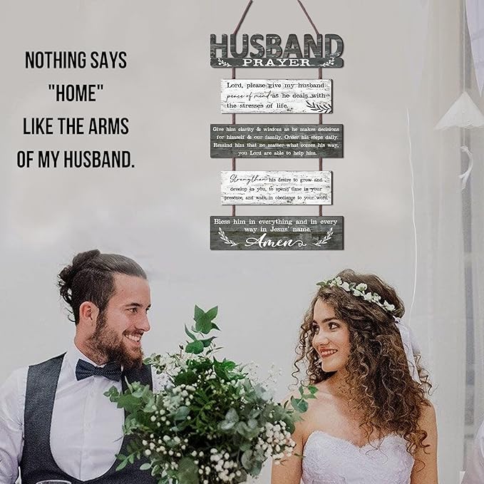 Yudarte Prayer for Husband Rustic Wall Sign with 5pcs Panels Strung Together - Christian Religious Inspiring Farmhouse Home Decor - Sweet Warming Gifts for Men,Him,Guy