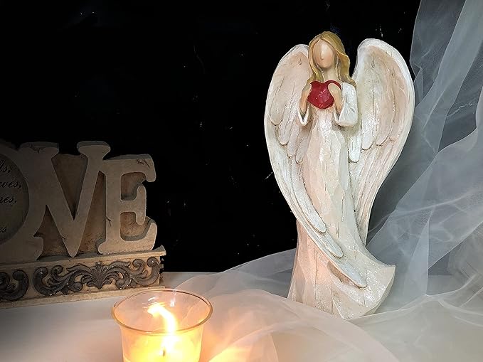 Hodao 8.75inch Resin Praying Angel Sculpture Figurine for Gifts Home Decoration Praying commemorating Angel Statue, exquisitely Carved and Hand-Painted Characters (with Hear)