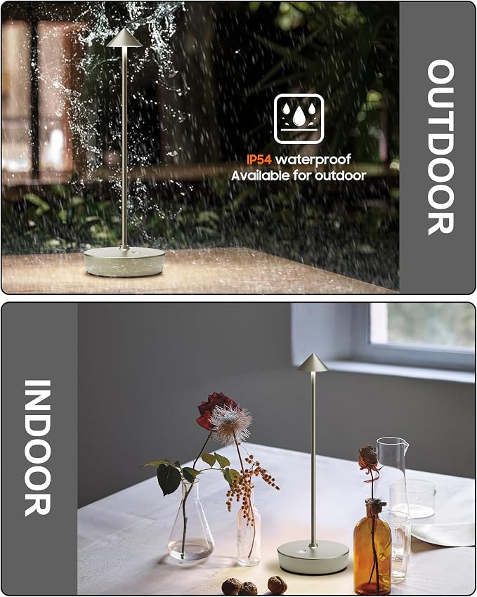 Cordless Table Lamps Rechargeable, 6000mAh Battery Operated LED Desk Lamp Outdoor Waterproof Portable Touch Dimmable Table Night Light for Patio Restaurant Dining Home Set of 2 Silver