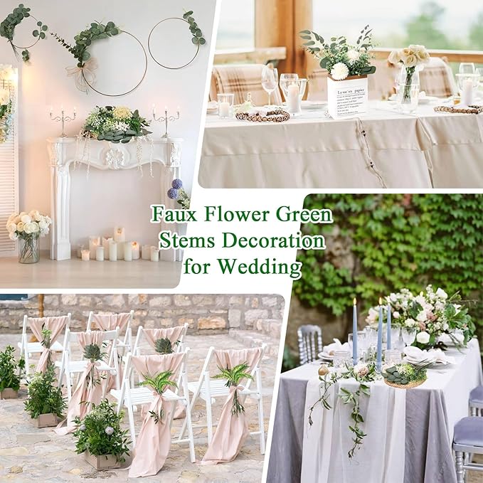 120Pcs 15 Kinds Mixed Artificial Eucalyptus Leaves Stems and Faux Flowers Bulk, Fake Silver Dollar Eucalyptus Bundle Plants Greenery Branches for Wedding Vase Bouquets Floral Arrangement Home Decor