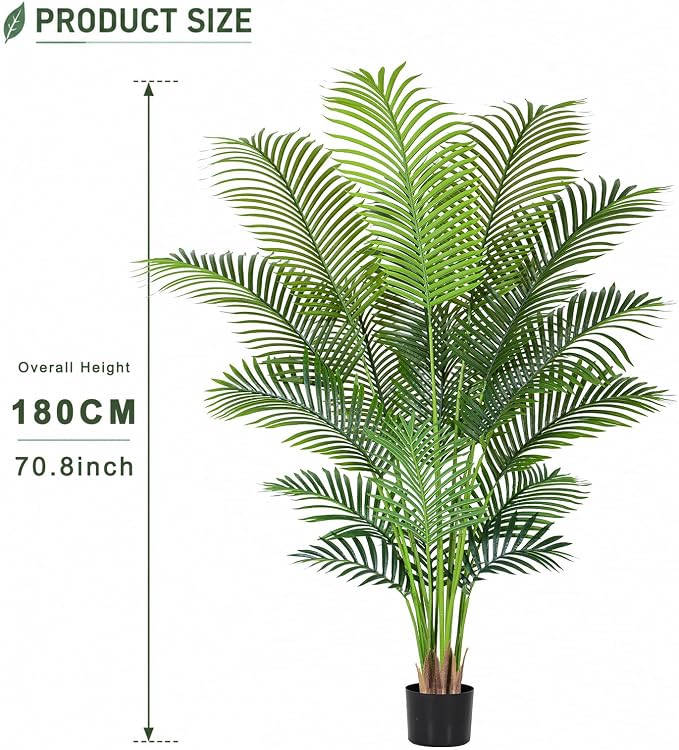 Artificial Palm Tree 6.2ft Tall Fake Palm Tree Indoor Decor with 18 leaves and Real Bark Design Faux Tropical Areca Palm Silk Floor Plant in Pot for Home Office Living Room Bedroom Decor 1pcs