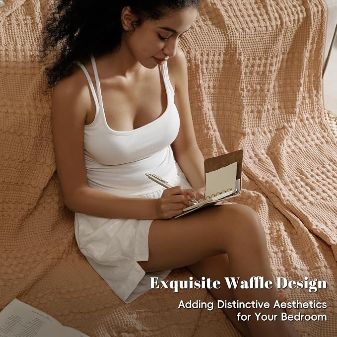 PHF 100% Cotton Waffle Blanket Twin Size for College Dorm, Lightweight Breathable and Soft for Summer, Luxury Aesthetic Waffle Weave Blanket for Bed & Gifts for Women, 66"x90", Clay