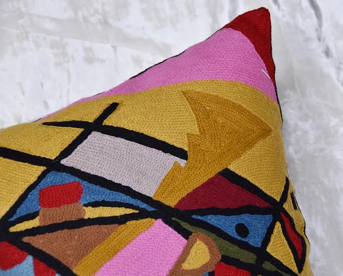 Kandinsky Modern Couch Pillow Cover - Yellow Gold | Abstract, Contemporary, Outdoor, Mid Century Chair Cushions | Handmade Wool Size 18x18