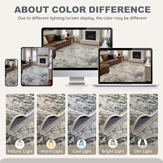 DMOYEST Area Rug Living Room Rugs - 6x9 Washable Large Soft Indoor Neutral Modern Abstract Low Pile Rug Carpet for Bedroom Dining Room Farmhouse Home Office - Brown Rust