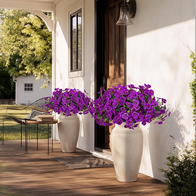 24 Pcs Artificial Fake Pansy Flowers for Outdoor,Faux Silk Plants Flowers UV Resistant Pansies Spring Flowers for Planter Front Door Porch Yard Patio garden Window Box Home Decor(Light Purple)