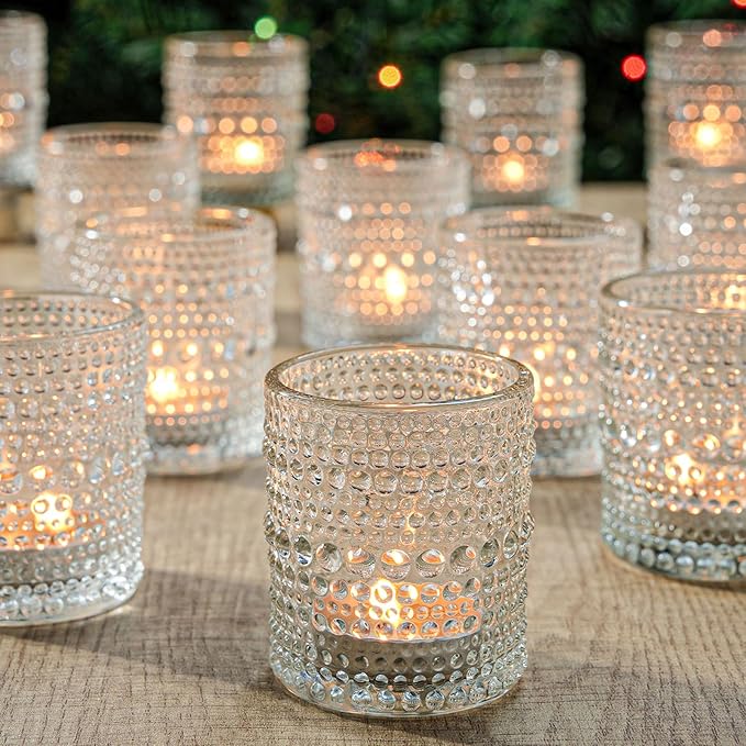 12 Pcs Clear Glass Tea Light Candle Holder, Votive Candle Holders Bulk for Wedding Table Decor & Christmas Thanksgiving（Clear,12）