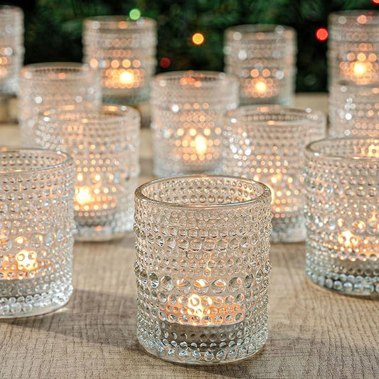 24 Pack Votive Candle Holders, Clear Glass Tealight Candle Holders DIY Wax Filling for Wedding, Tea Light Candles Holder for Home Table Decoration