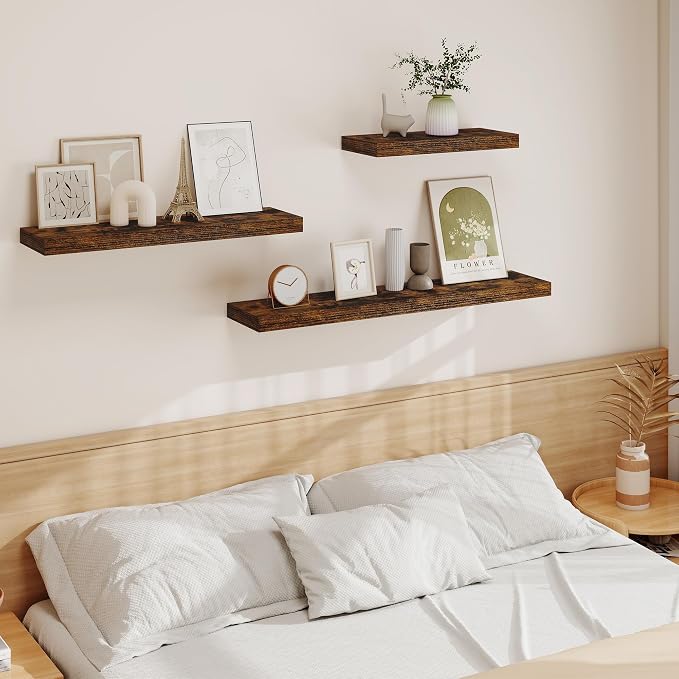 Vivelove Floating Shelves for Wall Mounted, 48 Inches Long Shelves, Display Shelf for Bathroom Living Room Kitchen Bedroom Office Farmhouse Home Decor, 48" X 9.3" X 1.5" - Set of 2, Rustic Brown