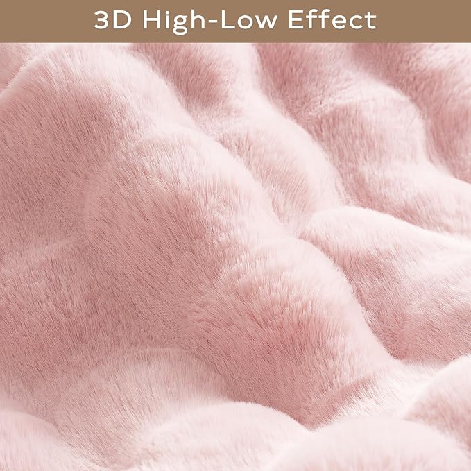 Ashler Faux Rabbit Fur Rug, Pink 3x5 FT Fluffy Soft Area Rugs, Rectangle Fuzzy Carpet for Living Room, Bedroom, Machine Washable Rug - 3D Bubble Mat