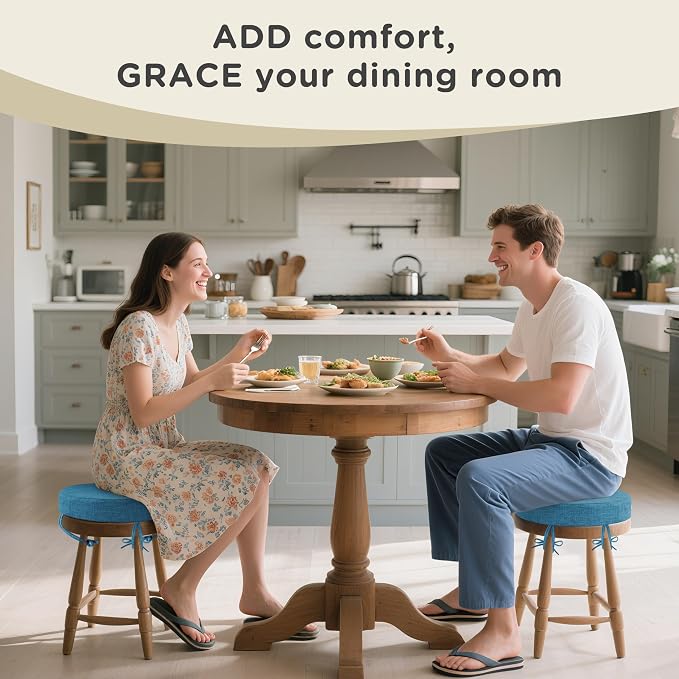 AddGrace Round Bar Stool Cushions with Ties Set of 1 Non Slip Seat Cushions 12x12 Inch Washable Chair Pads Removable Washable Cover Blue