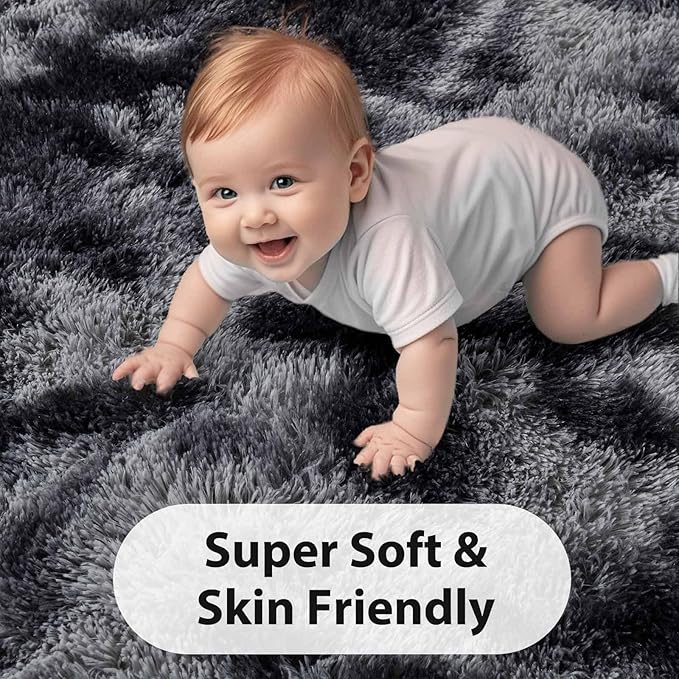FinRèc 5x8 Feet Dark Grey Rugs for Bedroom Living Room, Soft Fuzzy Shaggy Area Rug, Non-Slip Fluffy Furry Shag Rug for Nursery Kids Room Dorm Room Home Decor, Indoor Plush Floor Carpet