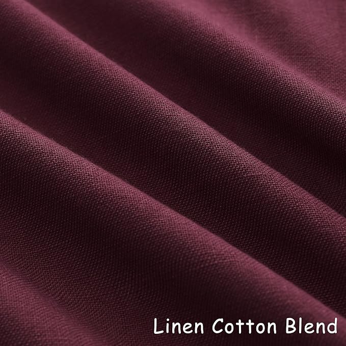 Aersas Burgundy 90 Inches Long Grommet Linen Curtains 2 Panels Set for Living Room Dining Semi Sheer Light Filtering Morden Farmhouse 90 Inch Length Window Curtain for Bedroom 52x90