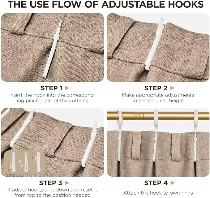Joydeco Thick Linen Pinch Pleated Curtains 96 Inch Long 2 Panel Set for Living Room, Double-Faced Curtain for Bedroom, Back Tab Blackout Drapes with Adjustable Hooks (40”W x96”L,Thick Linen)