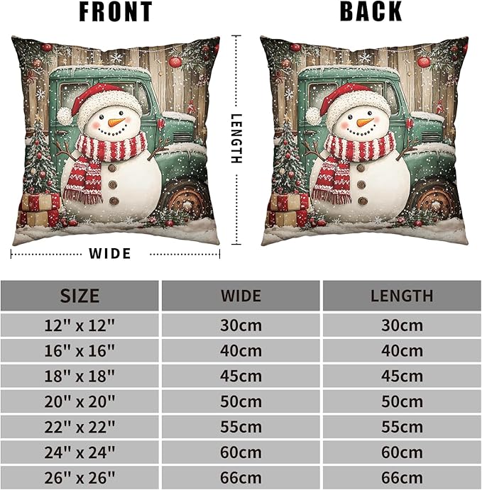 Christmas Snowman Pillow Covers 22x22 Set of 2 Green Xmas Truck Throw Pillow Covers Wooden Pattern Background Pillowcase Winter Holiday Cushion Case for Living Room Sofa Couch